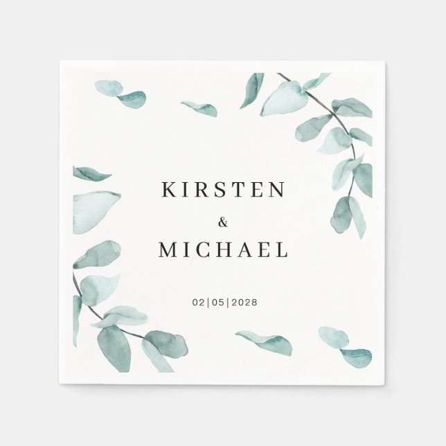 Customer-specific Elegant Eucalyptus Green Napkins (Front)