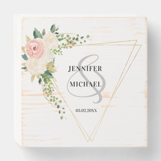 Customer-specific floral wedding wooden box sign (Front Horizontal)