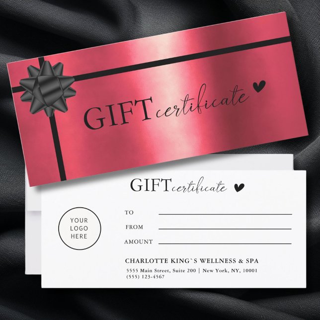Customer specific, Logo Business Gift Certificate (Customer specific, Logo, Salon, Red-Black, Ribbon, Business Gift Certificate.)