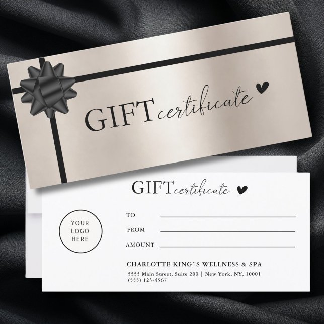 Customer specific, Logo Business Gift Certificate (Customer specific, Logo, Salon, Business Gift Certificate, Champagne-Gold-Black.)