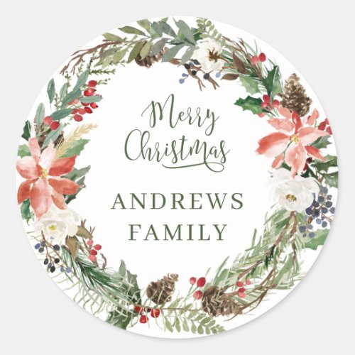 Customer specific Merry Christmas Wreath Classic  Classic Round Sticker