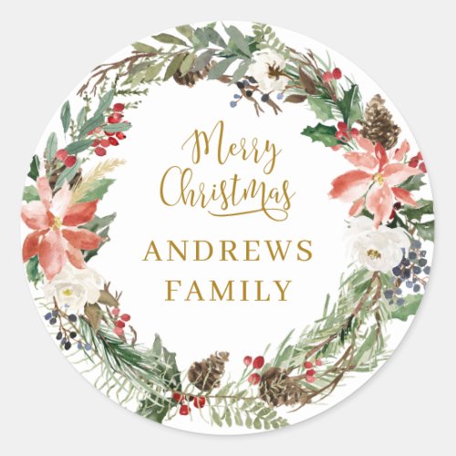 Customer specific Merry Christmas Wreath Classic Round Sticker