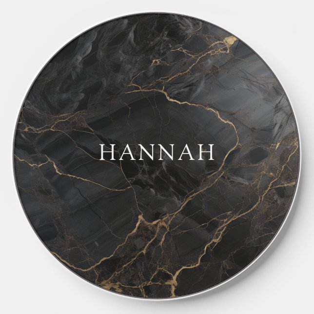 Customer Specific, Modern, Marbel, Black-Gold Wireless Charger (Front)