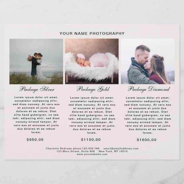 Customer-specific Modern Simpel Photo Price List (Front)