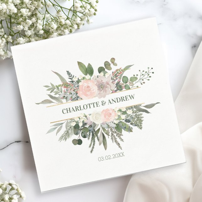 Customer-specific, monogram, floral wedding  napki napkins (Creator Uploaded)