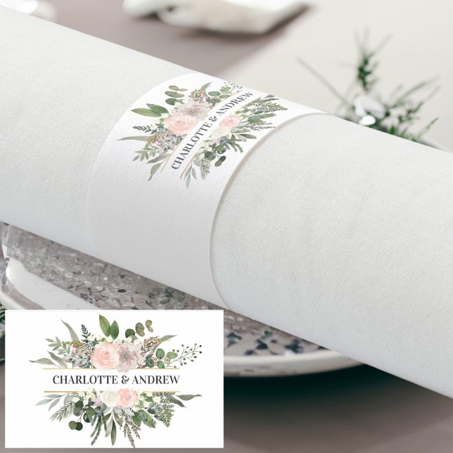 Customer-specific, monogram, floral wedding napkin bands (Creator Uploaded)
