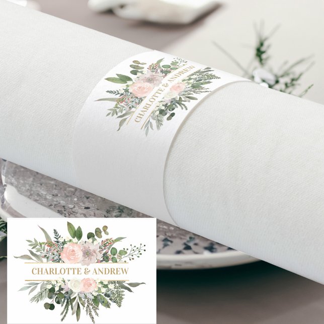 Customer-specific, monogram, floral wedding napkin bands (Creator Uploaded)