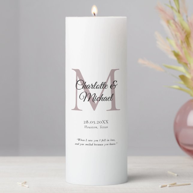 Customer Specific, Monogram Wedding, Poem Pillar Candle (In Situ)