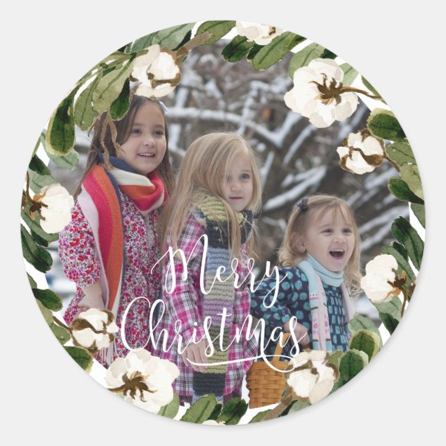 Customer Specific Photo Merry Christmas    Classic Round Sticker (Front)