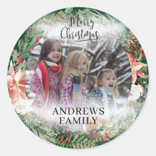 Customer specific Photo Merry Christmas! Wreath  C Classic Round Sticker