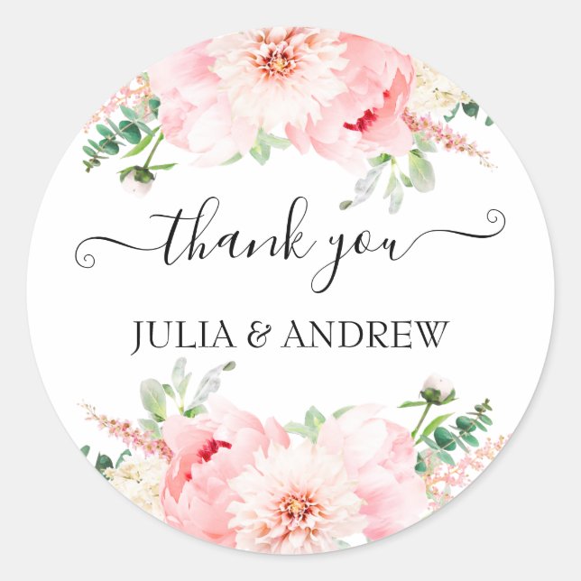 Customer-specific "Thank you!" floral, beautiful Classic Round Sticker (Front)