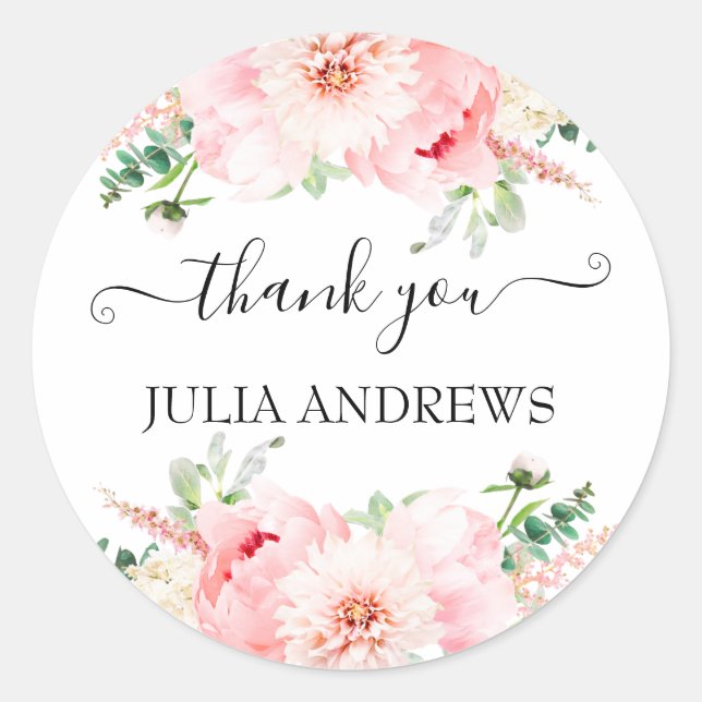 Customer-specific "Thank you!" floral, beautiful Classic Round Sticker (Front)