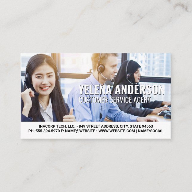 Customer Support Team Working in Office Business Card (Front)