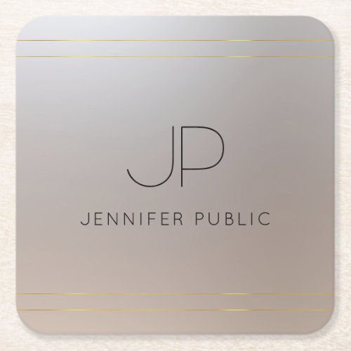 Customer Template Gold Silver Monogrammed Initial Square Paper Coaster