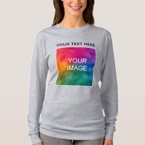 Customer Text Image Color Womens Long Sleeve Grey T_Shirt