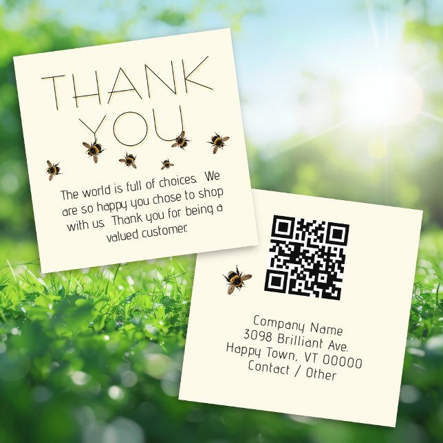 Customer Thank You Bees QR code Square Business Card (Creator Uploaded)