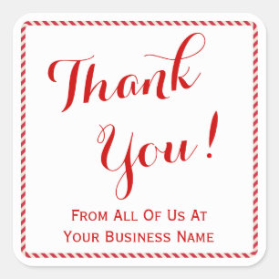 Customer Thank You Company Name Holiday Red Stripe Square Sticker