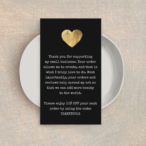 Customer Thank You Gold Heart Business Card