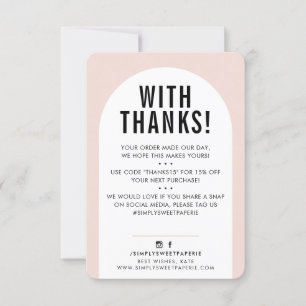 CUSTOMER THANK YOU modern arch blush pink black Card