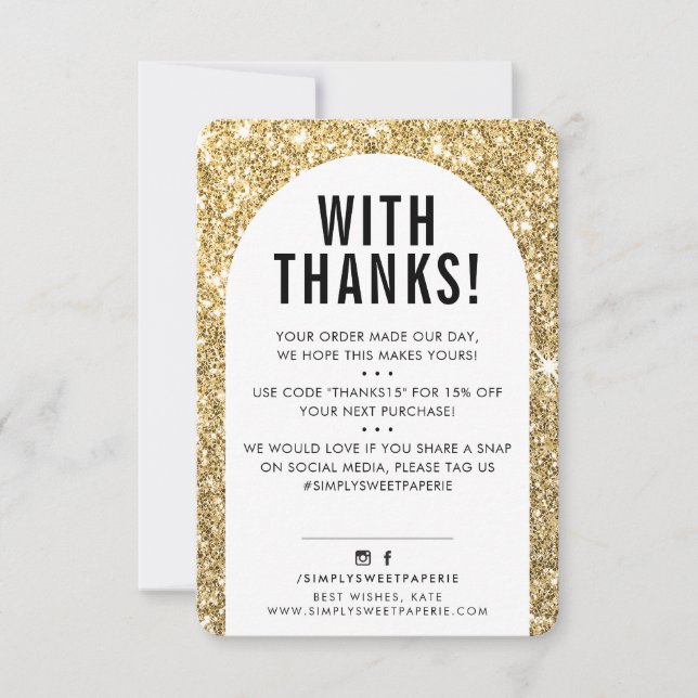 CUSTOMER THANK YOU modern arch faux gold glitter Card (Front)