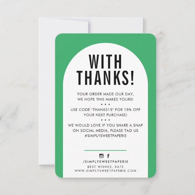 CUSTOMER THANK YOU modern arch green black Card (Front)