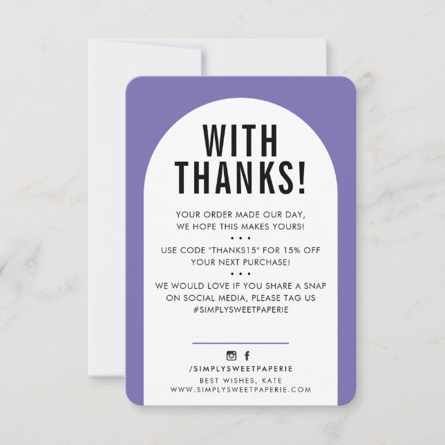 CUSTOMER THANK YOU modern arch purple black Card (Front)