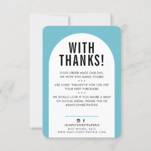 CUSTOMER THANK YOU modern arch turquoise blue Card