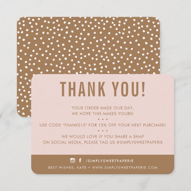 CUSTOMER THANK YOU modern blush pink brown tan (Front/Back)