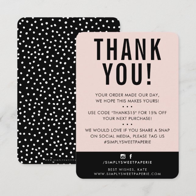 CUSTOMER THANK YOU modern cute blush pink black (Front/Back)