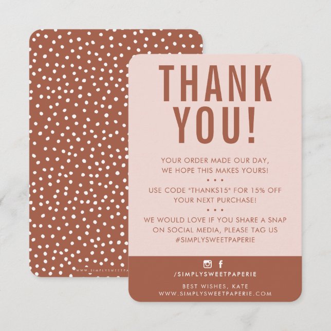 CUSTOMER THANK YOU modern cute blush pink clay Card (Front/Back)