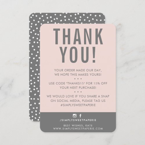 CUSTOMER THANK YOU modern cute blush pink gray