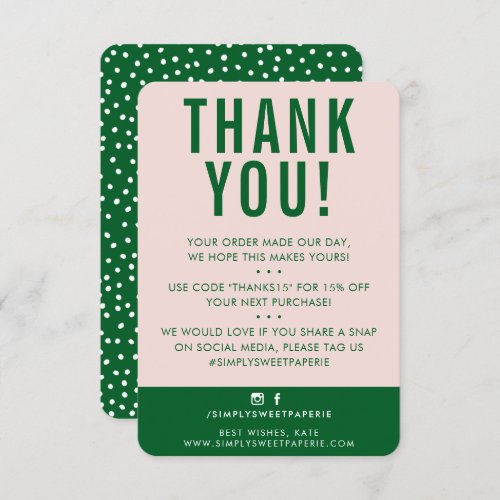 CUSTOMER THANK YOU modern cute blush pink green