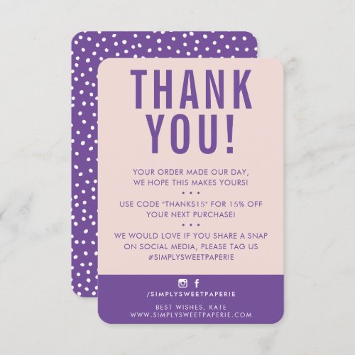 CUSTOMER THANK YOU modern cute blush pink purple