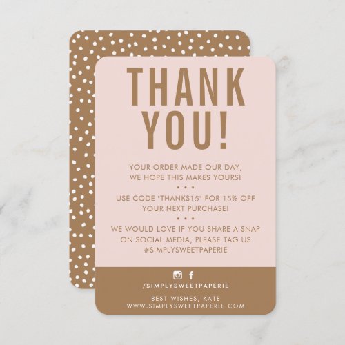 CUSTOMER THANK YOU modern cute blush pink tan