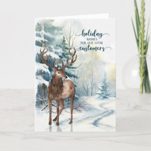 Customers Wishes Reindeer Winter Forest Business Holiday Card