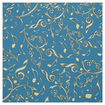 Customiable Color W Gold Music Notes Floral Fabric by UROCKDezineZone at Zazzle