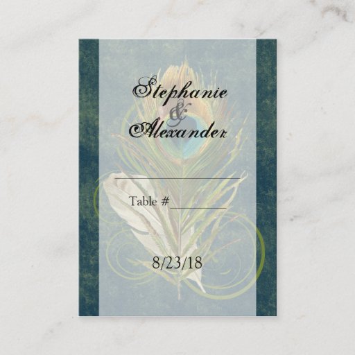 Customizable CustomInvites Peacock Feather Wedding Place Cards Business Card Templates