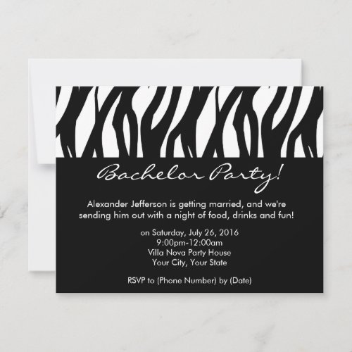 CustomInvites Zebra Bachelor Party Invitations