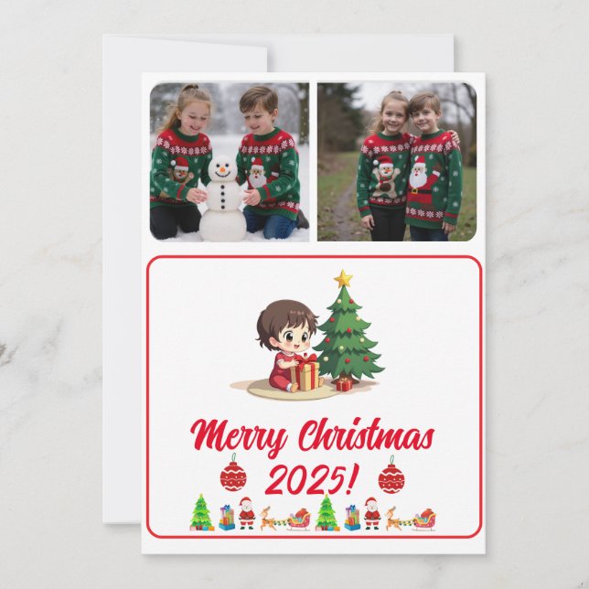 Customisable 2 Photo Traditional Christmas Card (Front)