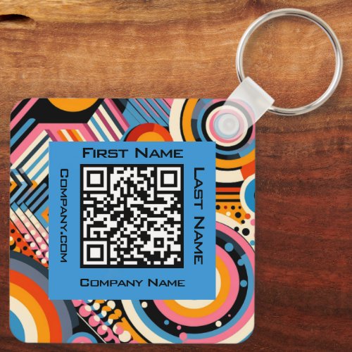 Customisable Abstract 70s pattern with QR Code  Keychain