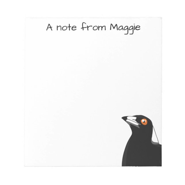 Customisable Australian magpie notepad (Front)