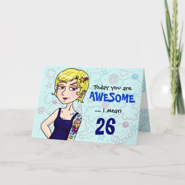 customisable Awesome woman tattoos birthday card (Front)