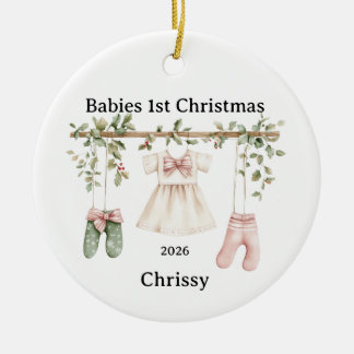 Customisable Babies 1st Christmas for Girl Ceramic Ornament