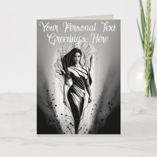 Customisable Beautiful Model Drawing In Line Ink Card