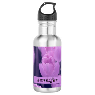 Customisable Beautiful Purple Tulip Back to School Water Bottle