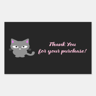 Customisable black Thank You sticker with gray cat