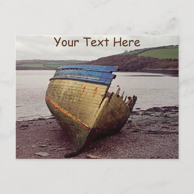 Customisable boat wreck, Cornwall, UK Postcard (Front)