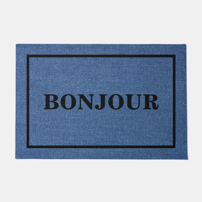 CUSTOMISABLE BONJOUR Original textile blue jeans Doormat (Front)