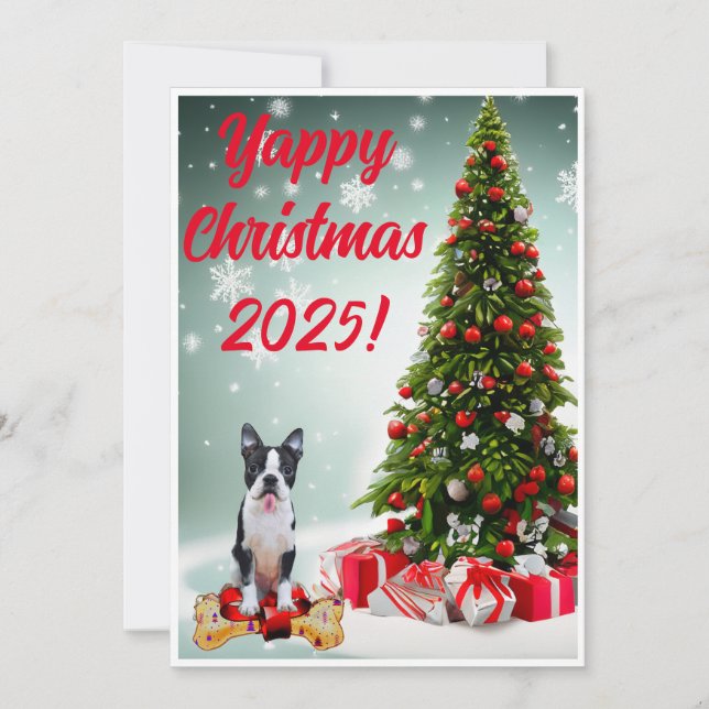 Customisable Boston Terrier Yappy Christmas card (Front)