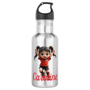 Customisable Chibi Style Girl Soccer Player Stainless Steel Water Bottle